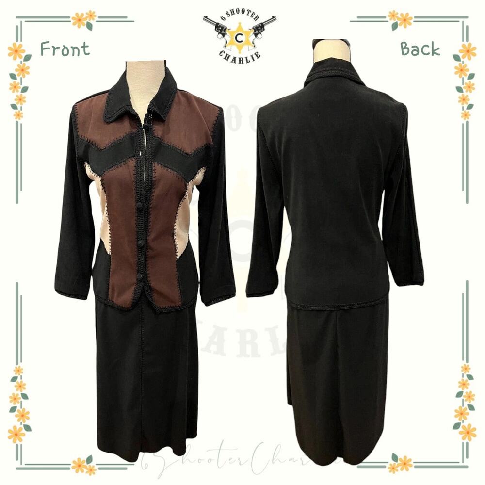 CANYON ROAD Faux Suede Buckskin Microfiber Black Brown Jacket and Skirt Small